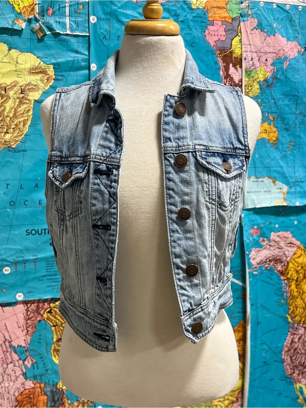 American Eagle Outfitters Light Blue Denim Vest - Sleeveless Button Front